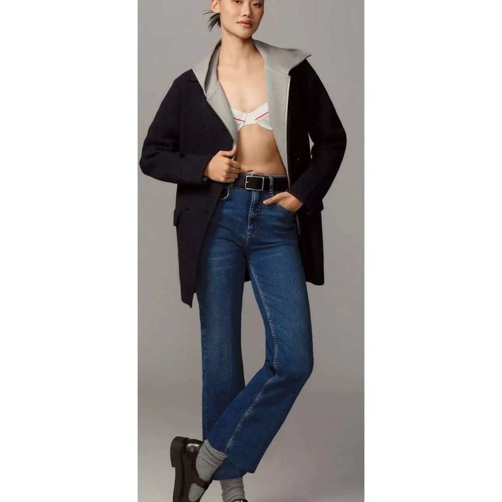 Pilcro Anthropologie Annie high rise straight leg jeans raw hem denim Blue 7